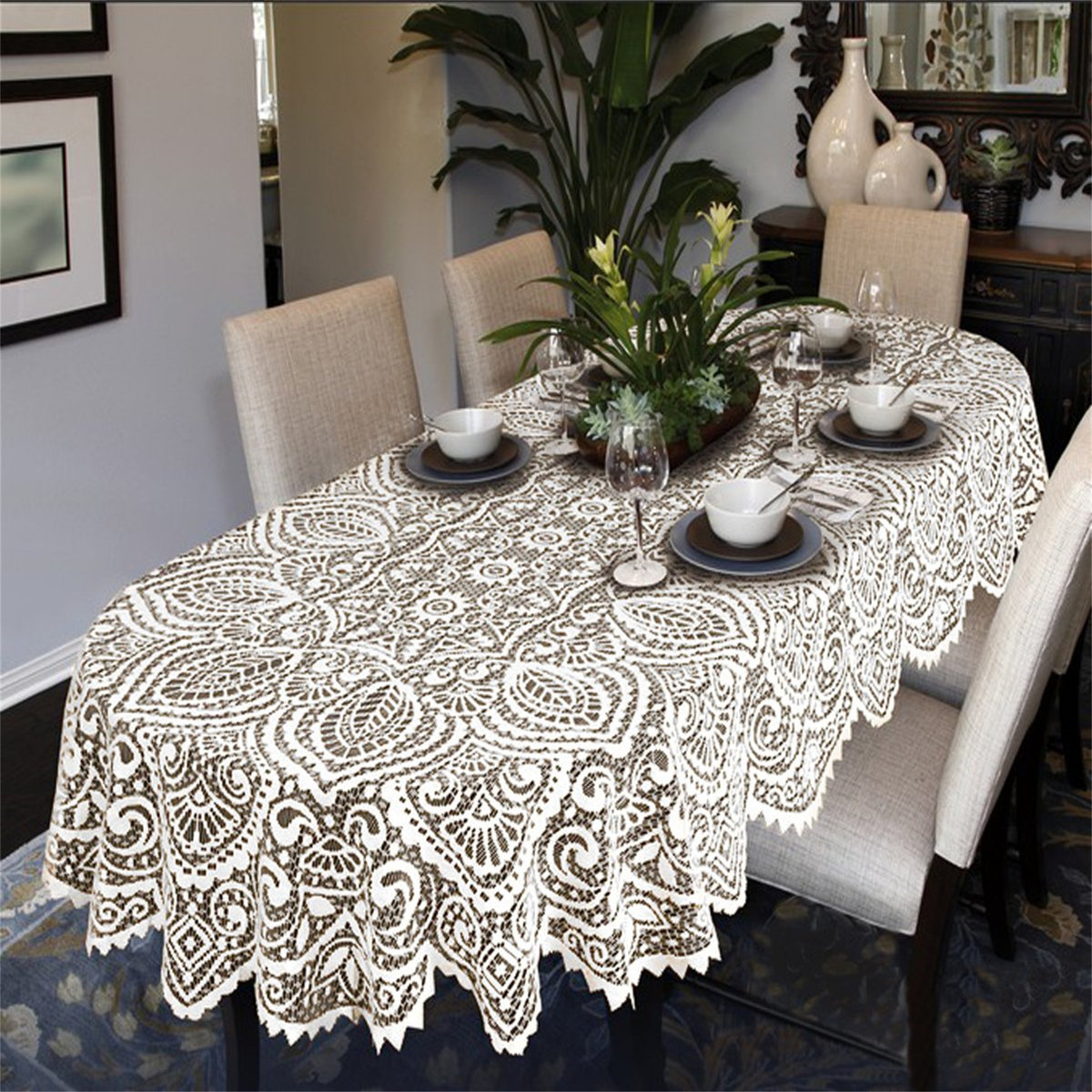 Maison Alouette Large Lace Tablecloth Oval White | Wayfair.co.uk